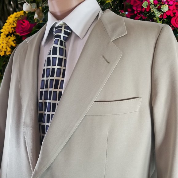 Emenegildo Zegna Men's 36L Solid Beige Blazer Sport Coat & Tie 10782 - Picture 2 of 9